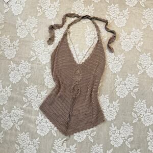 Y2K Bebe Brown Crochet Halter Top Size S